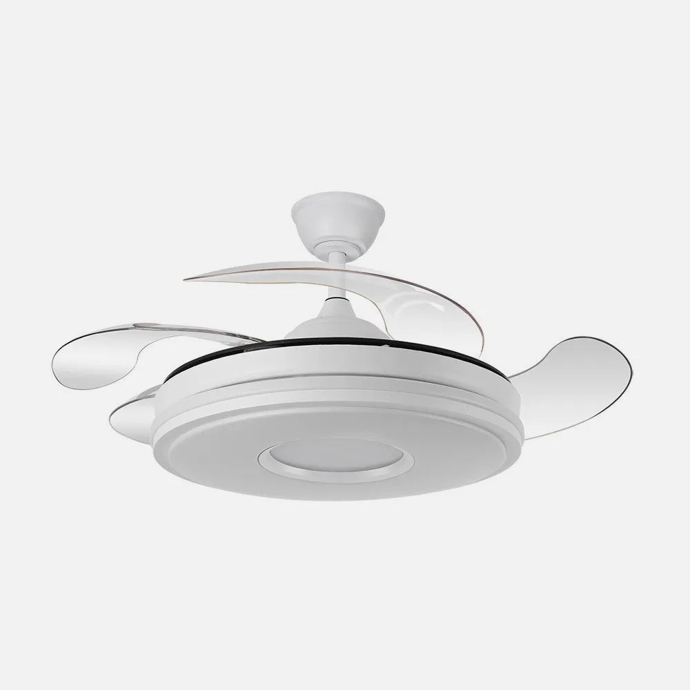 Ventilador de techo retráctil DC Dani 59w 6980lm Blanco 4 aspas 6 velocidades 106d 3000-4200-6500k Remoto+Regulación de Intensidad+memoria+temporizador 24