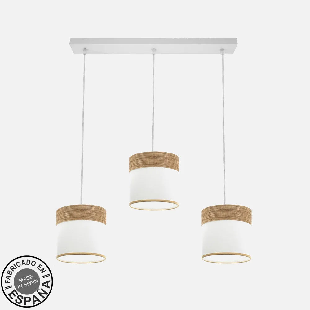 Lámpara de techo Regleta Cloe 3xe27 Blanco/blanca-madera Clara Regulable x60x16 cm