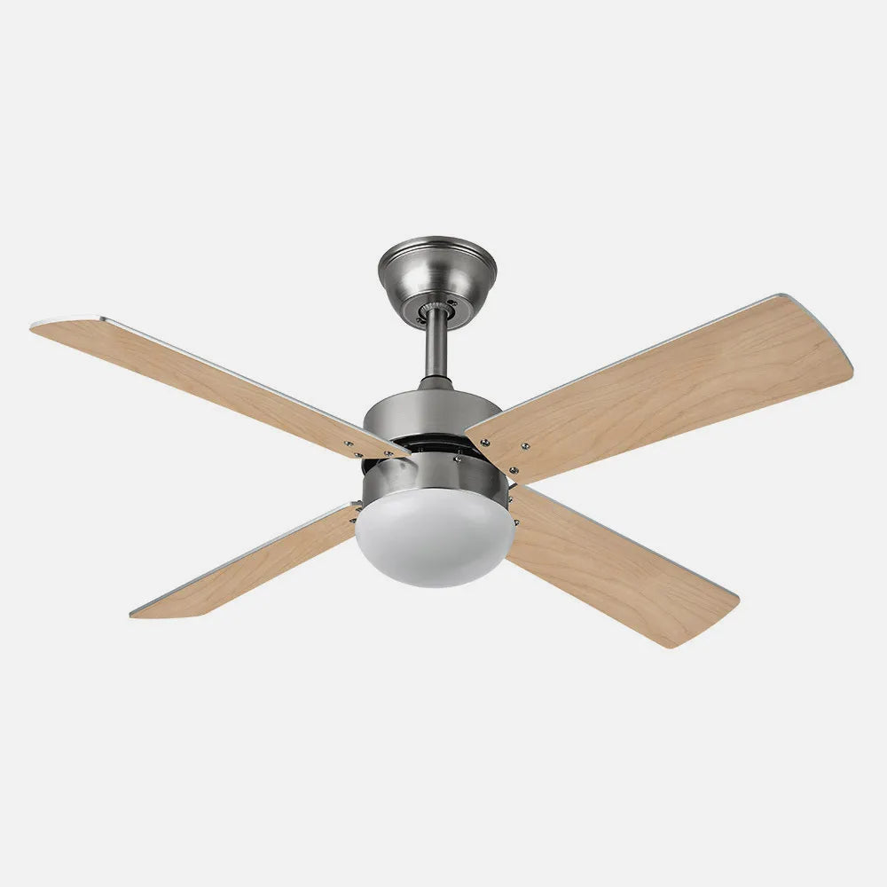 Ventilador de techo DC Sofia 2 bombillas E27 Níquel 4 Aspas Reversibles Haya/plata 40x107 de diámetro Control Remoto Temporizador