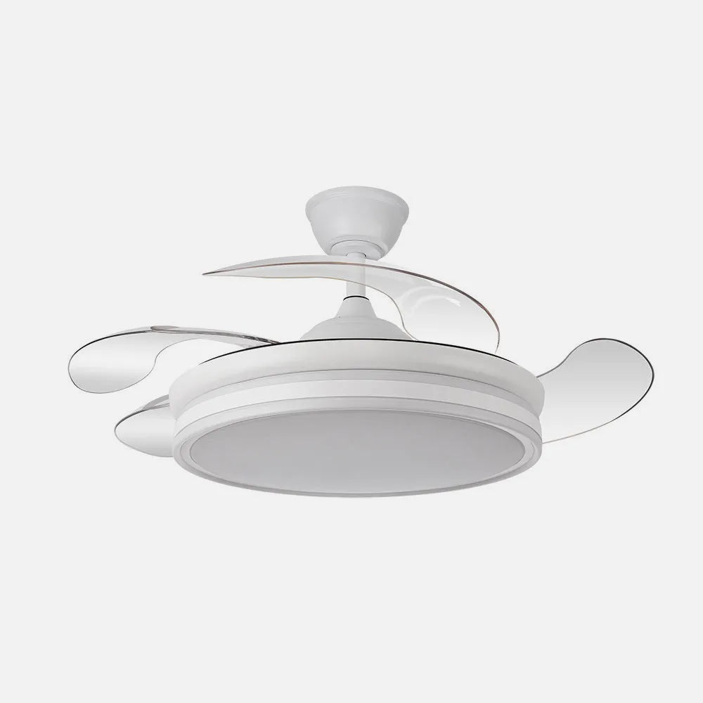 Ventilador de techo retráctil Bayomo 59w 6980lm Blanco 4 Aspas Desplegables 34,5/42x50/107 D.3 Colores DC remoto+Regulación de Intensidad