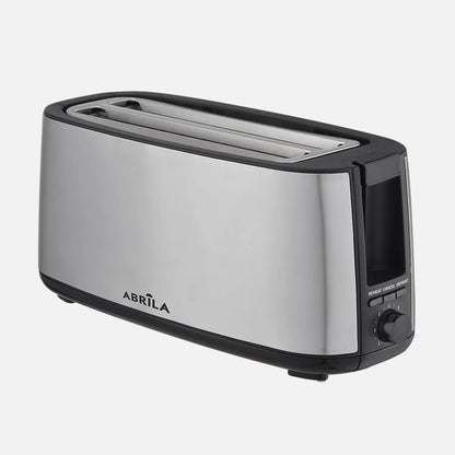 Abrila Tostador Pan Muga 1400w Negro/plata con 7 niveles de tostado. descongelación, Apagado automático, 2 ranuras, recogemigas 17x38x14,5cm