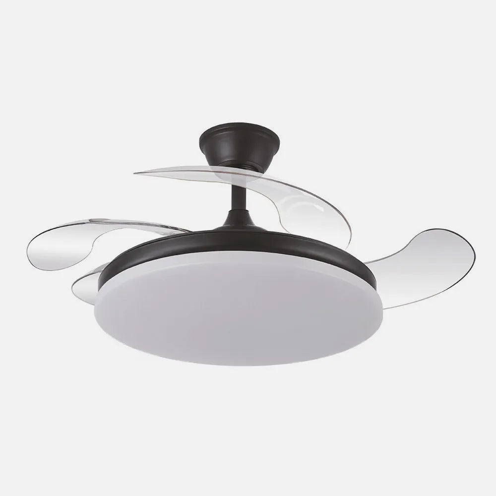 Ventilador retráctil DC Tridente 59w Negro 4aspas 107d 6980lm Regulación deintensidad Remoto+temporizador+memoria 3000-4000-6000k