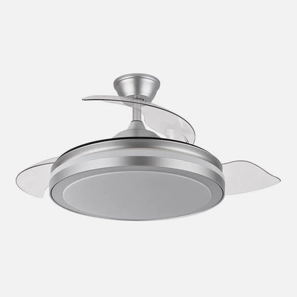 Ventilador de techo retráctil DC Esparta Plus 59w 6980lm Plata 107d 3aspas 3000-4000-6000k Control Remoto+ Temporizador+ Memoria