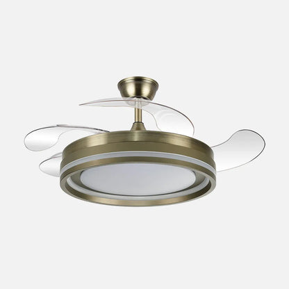 Ventilador de techo retráctil DC Cerrato Cuero 59w 4 aspas Desplegables 107d 6980lm 6 velocidades 3000k,4000k,6000k, Control Remoto + regulación de intensidad + temporizador + memoria