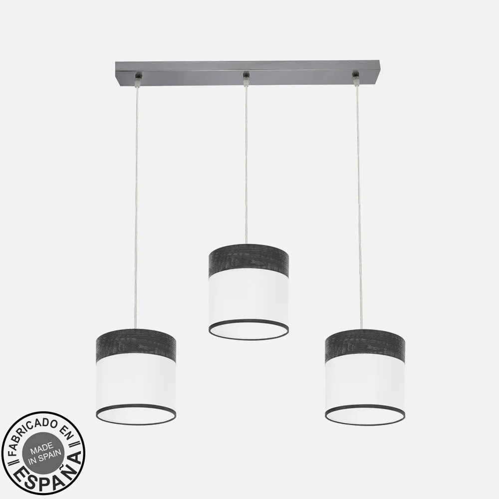 Lámpara de techo Regleta Cloe 3xe27 Cromo/blanca-madera Negra Regulable x60x16 cm