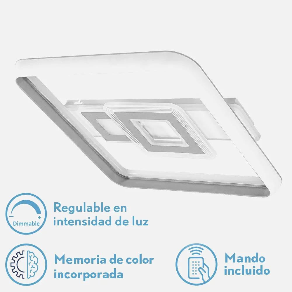 Lámpara Plafón 80w Sucre 3000-4000-6500k Blanco/gris Cuadrado 7x51x51 Cm 7600lm Regulación de intensidad Control remoto Y Memoria