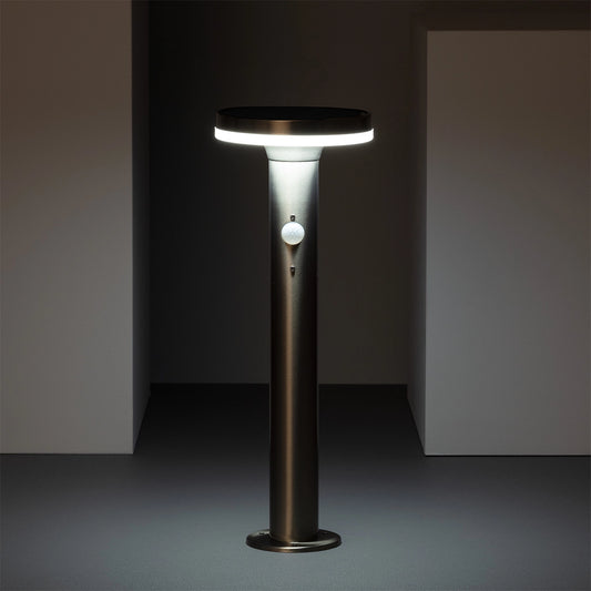 Baliza Solar Exterior LED 6W Superficie Pie 45cm con Detector de Movimiento Helios Inox