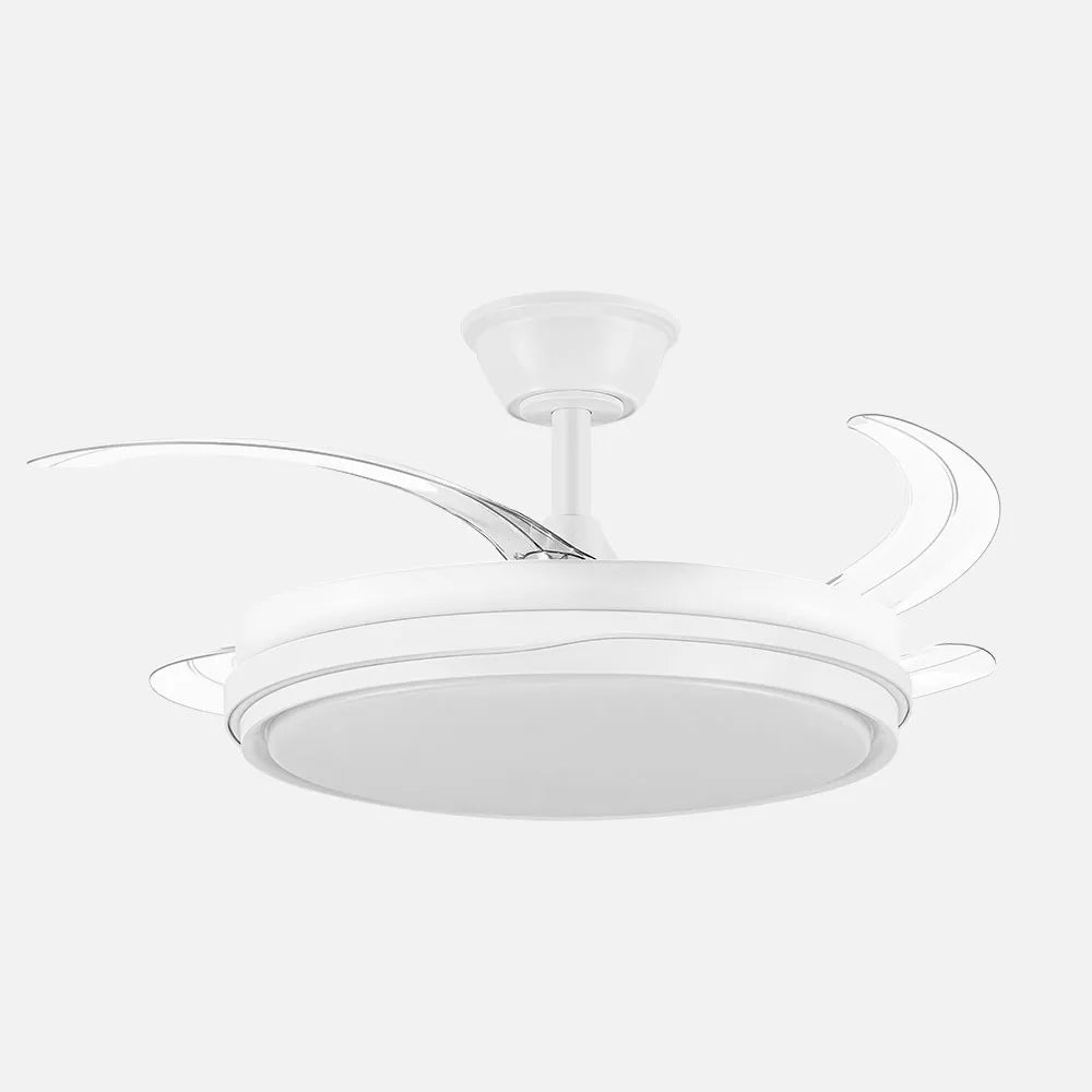 Ventilador retráctil DC Tempano Blanco 59w 4 aspas 106d 6980lm 6 velocidades 3000k,4200k,6500k, Regulación de intensidad+Remoto+temporizador+memoria