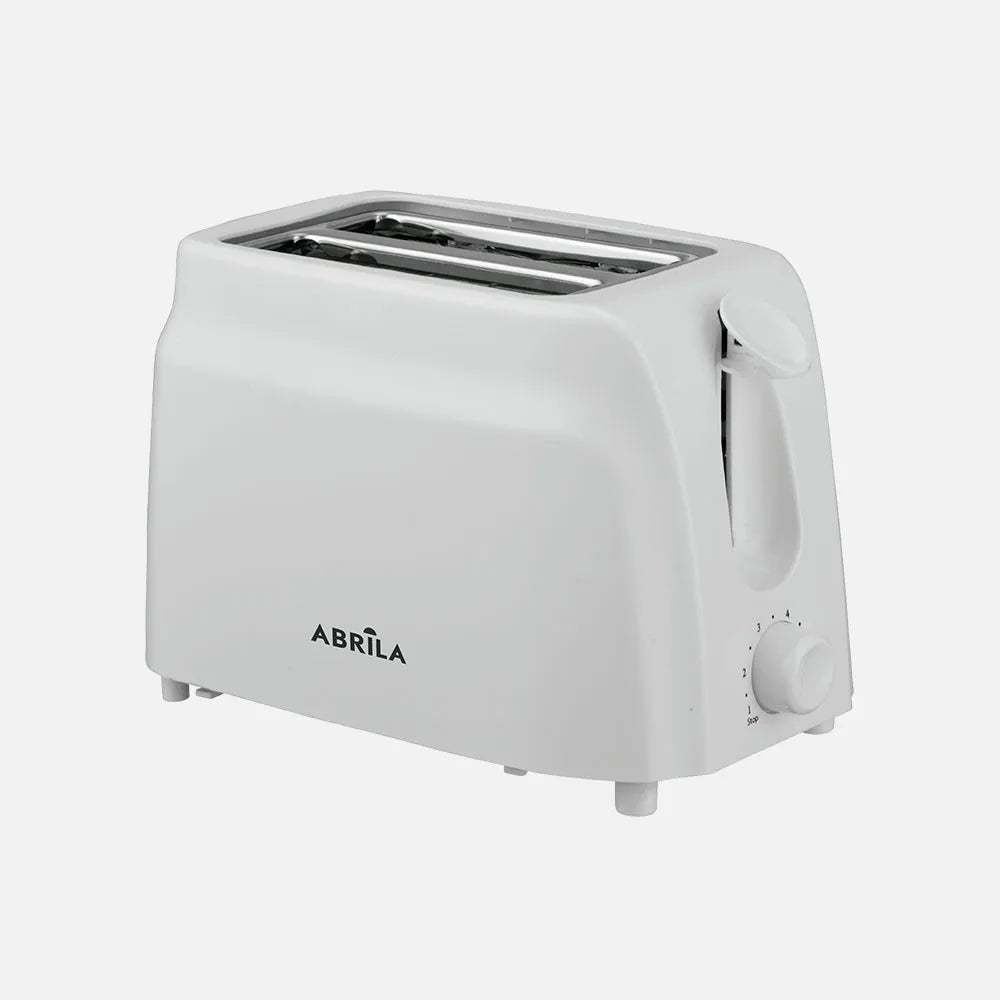 Abrila Tostador Pan Cofio 750w Blanco con 7 niveles de tostado, 2 ranuras, Apagado automático, bandeja Recogemigas. 16x24x14cm