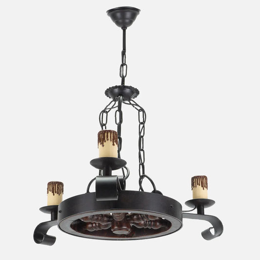 Lampara  Colgante Rústica Rueda 3xe27 Marrón Regulable x51x51 Cm
