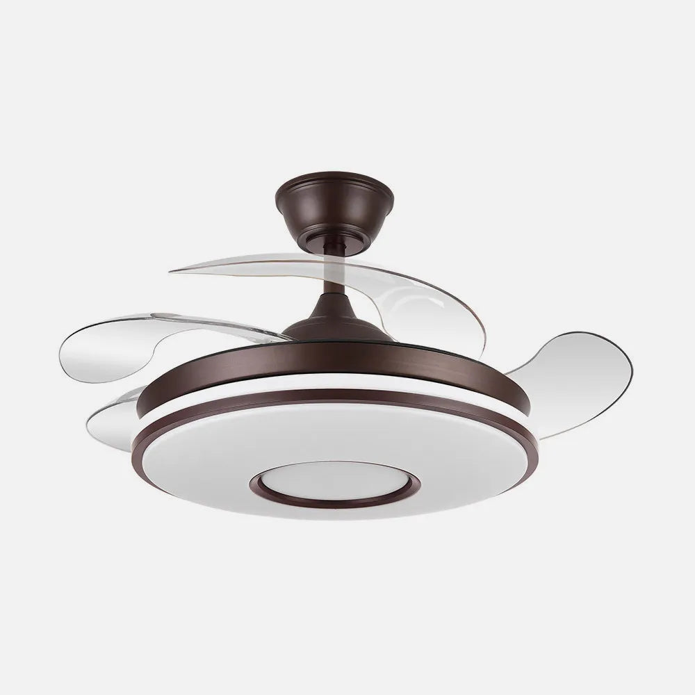 Ventilador de techo retráctil DC Dani 59w 6980lm Marrón 4 Aspas desplegadas 106d 3000-4200-6500k Remoto, Regulación de intensidad, Memoria Y Temporizador