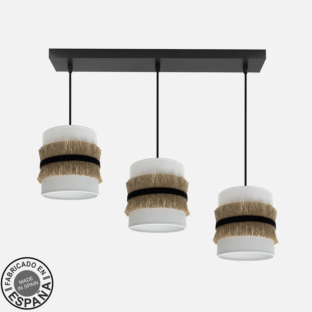 Lámpara de techo Regleta Angola 3xe27 Negro/blanco-yute Regulable x60x16cm