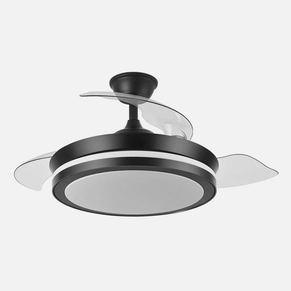 Ventilador de techo retráctil DC Esparta Negro Mini 59w 6980lm 91d 3 aspas 3000-4000-6000k Remoto+temporizador+memoria