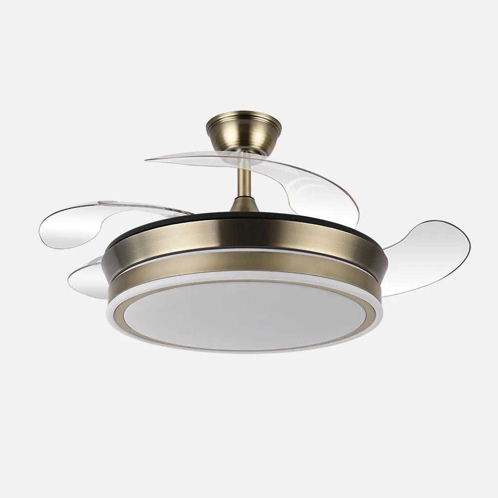 Ventilador de techo retráctil DC Bayomo Cuero 59w 6980lm 91d 4 aspas desplegables 3000-4000-6000k Remoto, Regulable Intensidad, Temporizador, Memoria