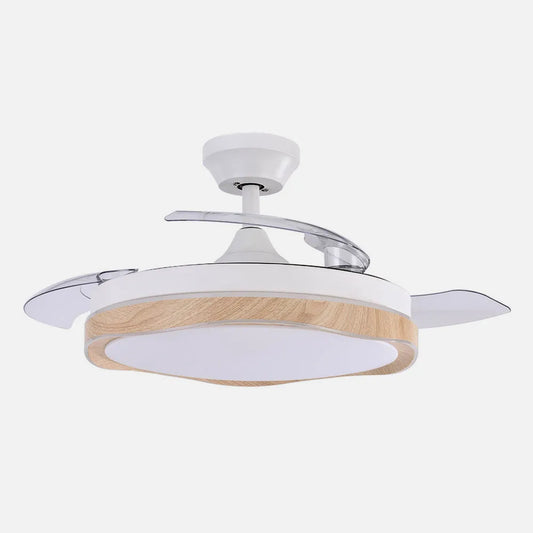 Ventilador de techo retráctil DC Blondi Blanco/haya 72w 3 aspas 107d 7200lm 6 velocidades 3000k,4500k,6000k, Control Remoto + temporizador + memoria