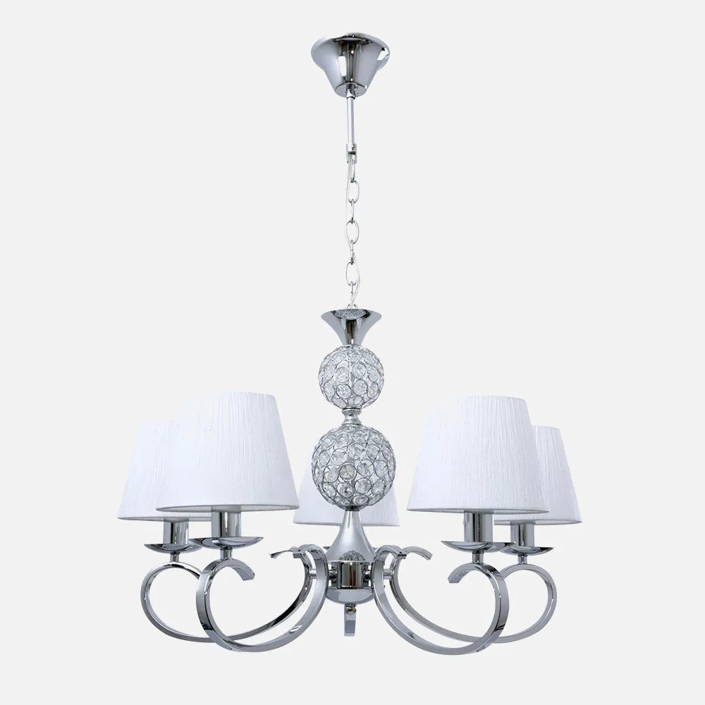 Lampara Ordoñez 5xe14 Cromo Pantalla Blanca Regx60x60 Cm
