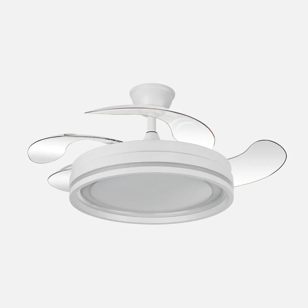 Ventilador de techo retráctil DC Cerrato Blanco 59w 4 aspas Desplegables 107d 6980lm 6 velocidades 3000k,4000k,6000k, Control Remoto + regulación de intensidad + temporizador + memoria
