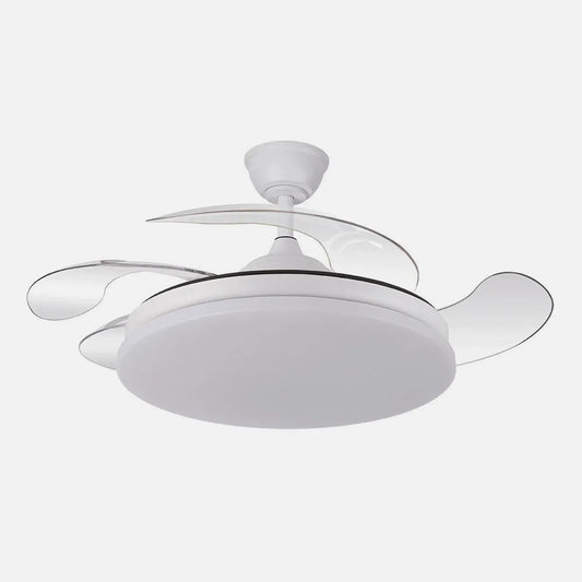 Ventilador retráctil DC Tridente 59w Blanco 4 aspas 107d 6980lm Regulación de intensidad Remoto+temporizador+memoria 3000-4000-6000k