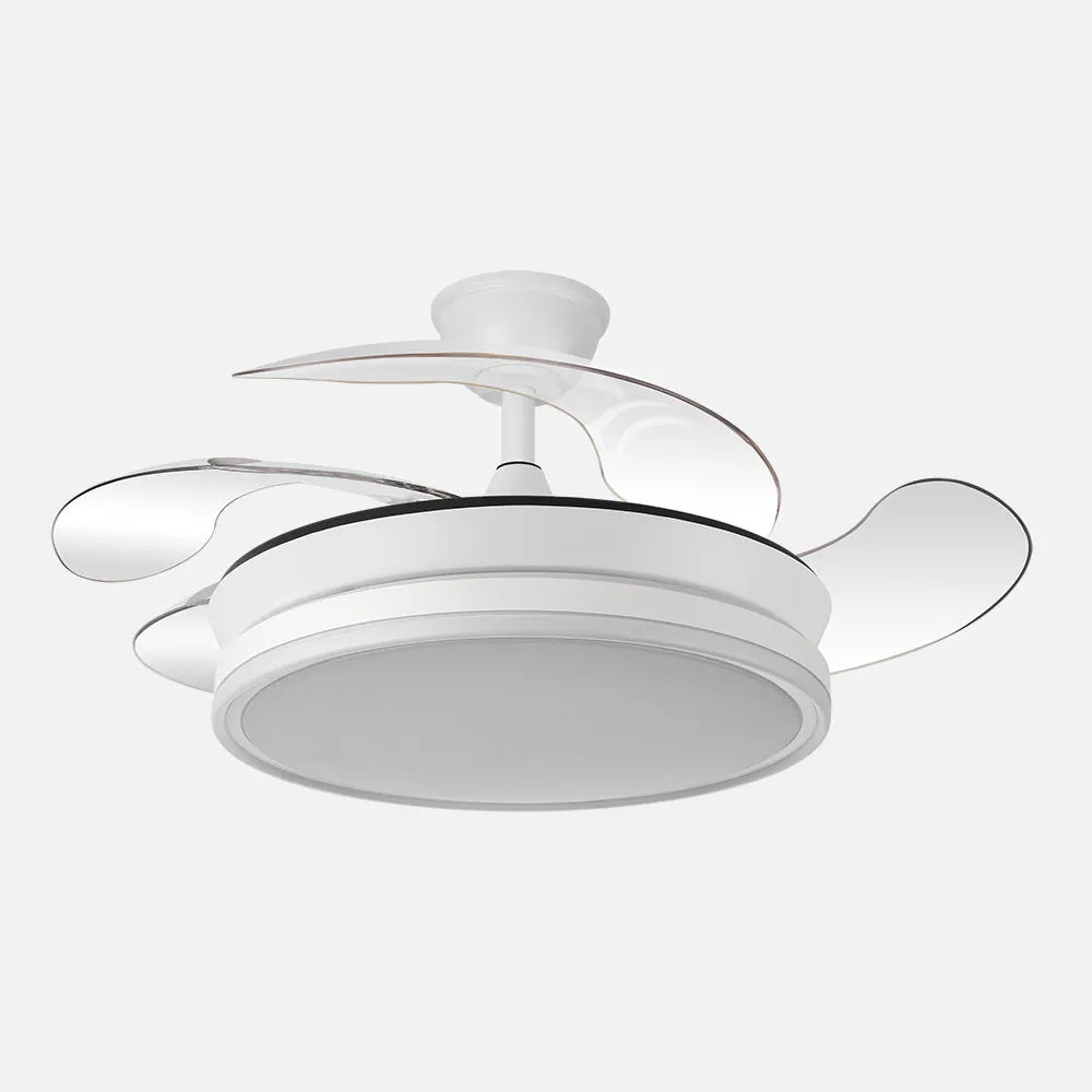 Ventilador de techo retráctil DC Bayomo Blanco 59w 6980lm 91d 4 aspas desplegables 3000-4000-6000k Remoto, Regulable Intensidad, Temporizador, Memoria