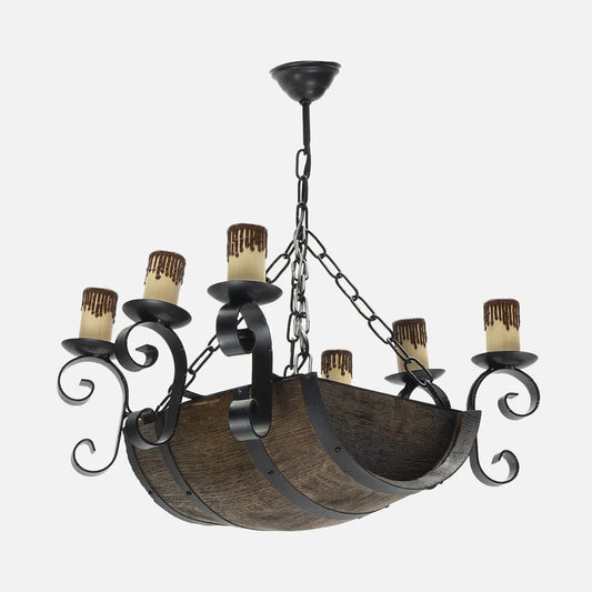 Lampara Colgante 6xe27 Barril Negro/marrón Regulable x47x40 Cm