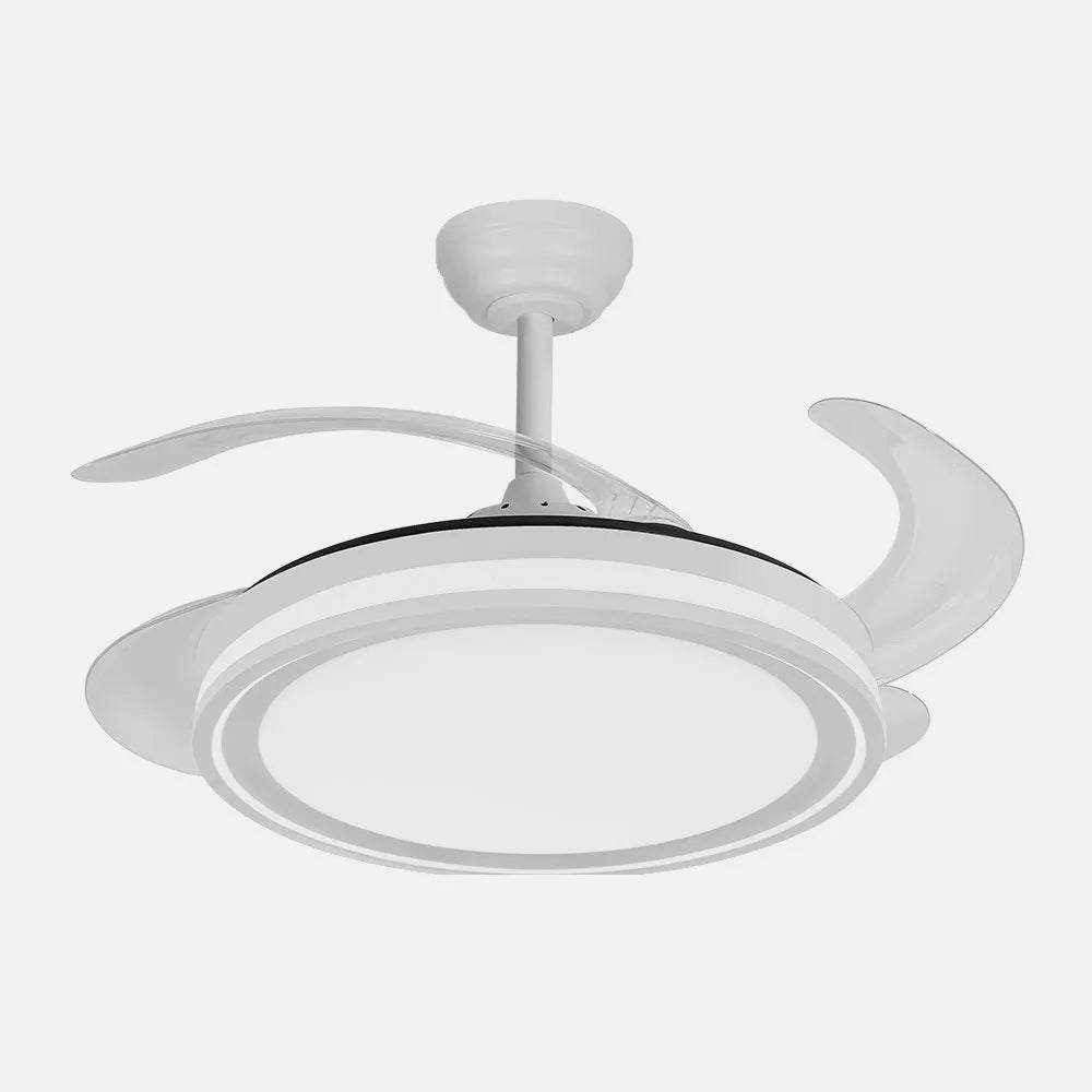 Ventilador retráctil DC Bandido 59w Blanco 4 aspas 107d 5900lm 3500-4000-6500k Remoto+Regulación de intensidad+memoria+temporizador