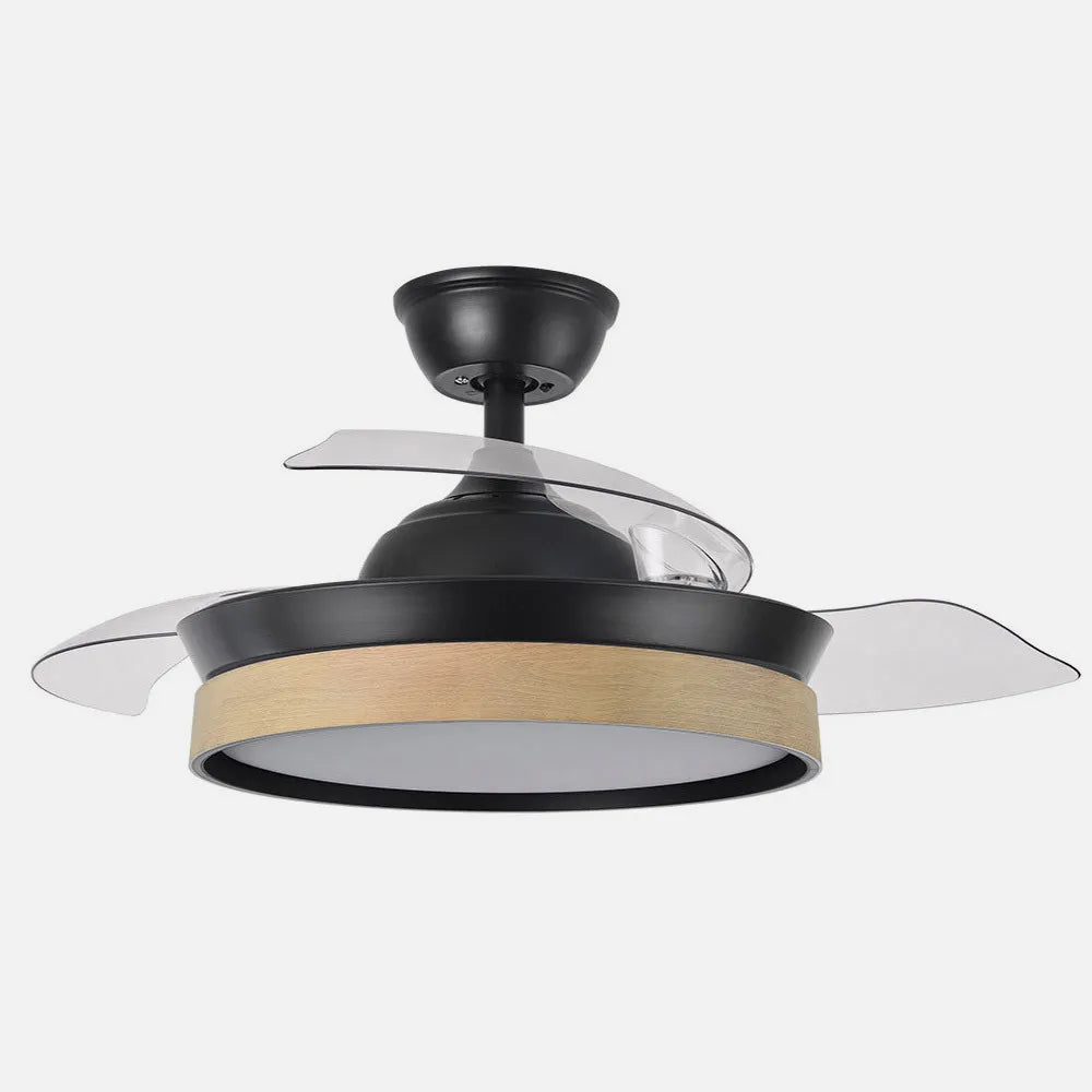 Ventilador de techo retráctil DC Iglu Negro/haya 72w 6120lm 91d 3 aspas desplegable 3000-4000-6000k Remoto, Temporizador, Memoria