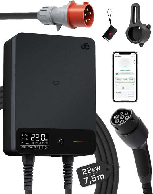 dé Wallbox cargador de vehículo eléctrico rápido 22kW App 7,5m Tipo 2, Cargador Trifásico Coche Eléctrico RFID