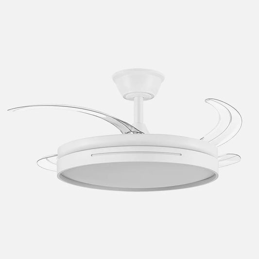 Ventilador de techo retráctil DC 59w Micenas Blanco 4 Aspas Transparentes 106d 6 Velocidades 6980lm 3 Colores Control remoto, Regulación de intensidad, Memoria Y Temporizador 26