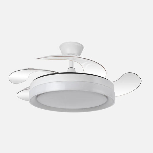 Ventilador de techo retráctil DC Zenit Blanco 59w 4 aspas desplegables 107d 6980lm 6 velocidades 3000k,4000k,6000k Control Remoto+regulación de intensidad+temporizador+memoria