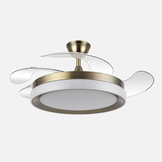 Ventilador de techo retráctil DC Zenit Cuero 59w 4 aspas Desplegables 107d 6980lm 6 velocidades 3000k,4000k,6000k, Remoto + regulación de intensidad + temporizador + memoria