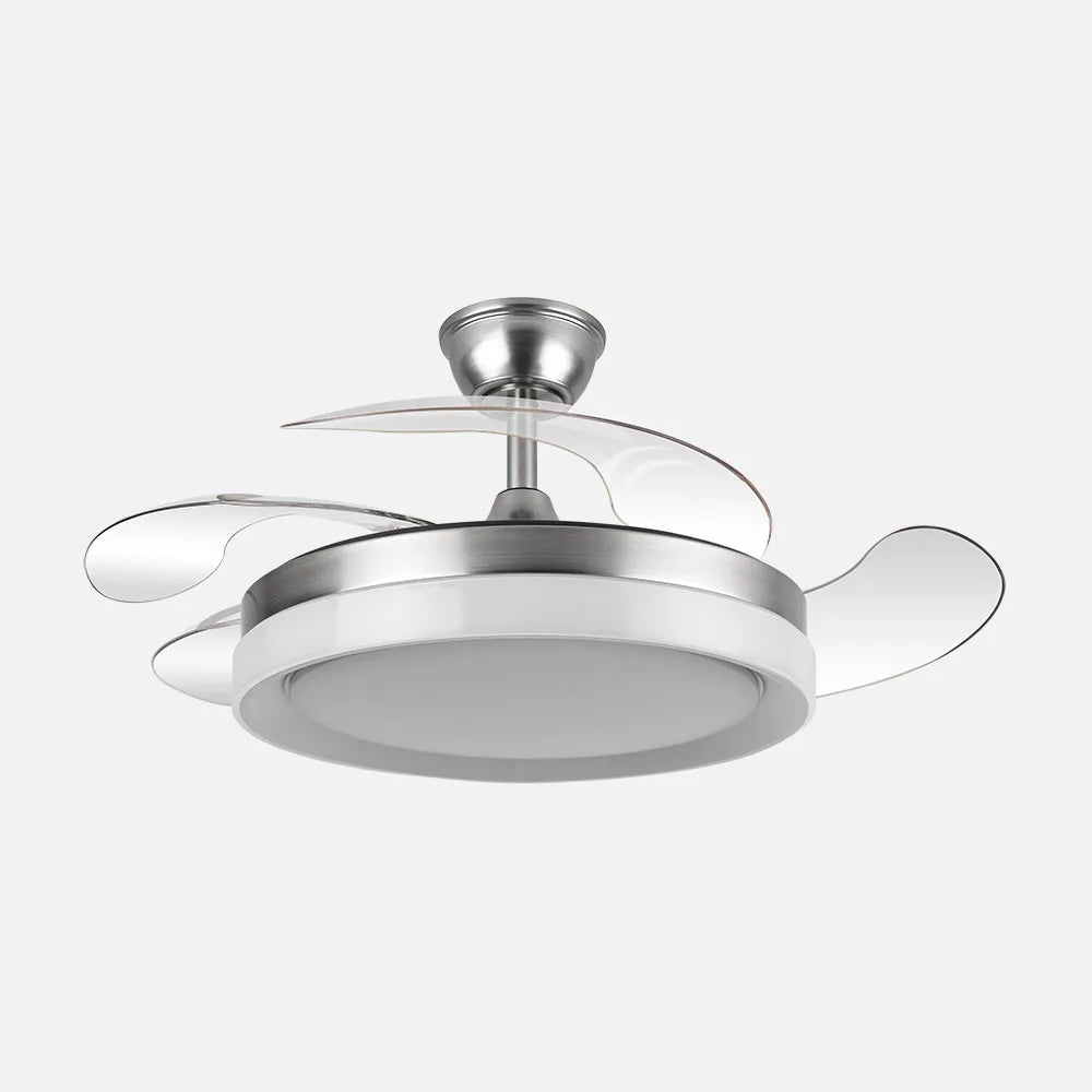 Ventilador de techo retráctil DC Zenit Níquel 59w 4 aspas despegables 107d 6980lm 6 velocidades 3000k,4000k,6000k, Control Remoto+regulación de intensidad+temporizador+memoria