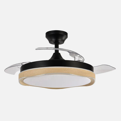 Ventilador de techo retráctil DC Blondi Negro/madera 72w 3 aspas 107d 7200lm 6 velocidades 3000k,4500k,6000k Remoto + temporizador + memoria
