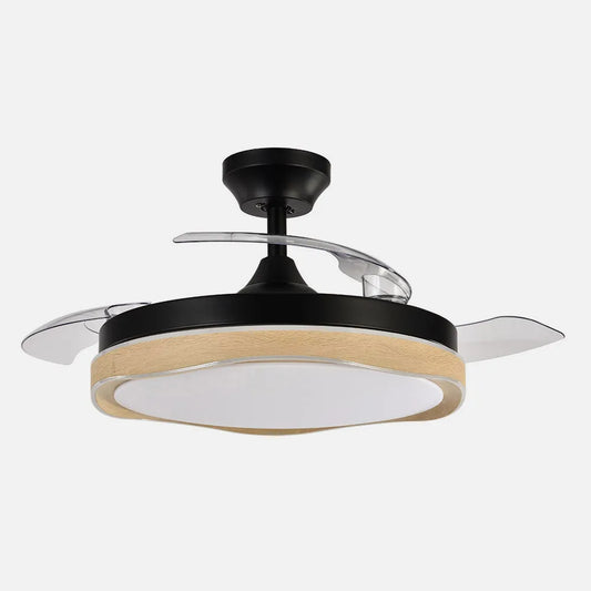Ventilador de techo retráctil DC Blondi Negro/madera 72w 3 aspas 107d 7200lm 6 velocidades 3000k,4500k,6000k Remoto + temporizador + memoria