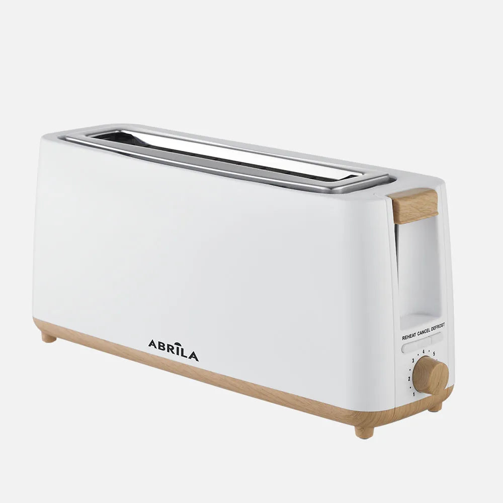 Abrila Tostador de Pan Yeltes 900w Blanco/haya, con 7 niveles de tostado, descongelación, apagado Automático, 1 ranura, recogemigas. 17x38x11,5cm