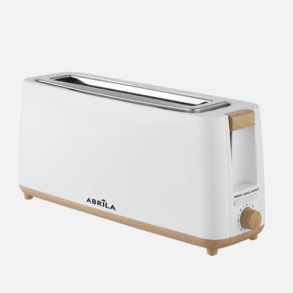 Abrila Tostador de Pan Yeltes 900w Blanco/haya, con 7 niveles de tostado, descongelación, apagado Automático, 1 ranura, recogemigas. 17x38x11,5cm