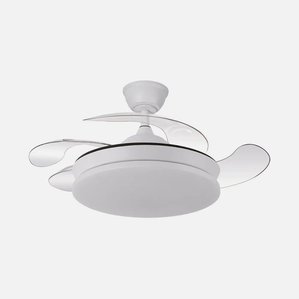 Ventilador retráctil DC Tridente Mini 59w Blanco 4 aspas 91d 6980lm Regulación de intensidad Remoto+temporizador+memoria 3000-4000-6000k