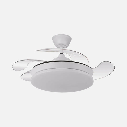 Ventilador retráctil DC Tridente Mini 59w Blanco 4 aspas 91d 6980lm Regulación de intensidad Remoto+temporizador+memoria 3000-4000-6000k