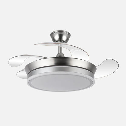 Ventilador de techo retráctil DC Bayomo Níquel 59w 6980lm 91d 4aspas desplegables 3000-4000-6000k Remoto, Regulable Intensidad, Temporizador, Memoria