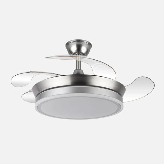 Ventilador de techo retráctil DC Bayomo Níquel 59w 6980lm 91d 4aspas desplegables 3000-4000-6000k Remoto, Regulable Intensidad, Temporizador, Memoria
