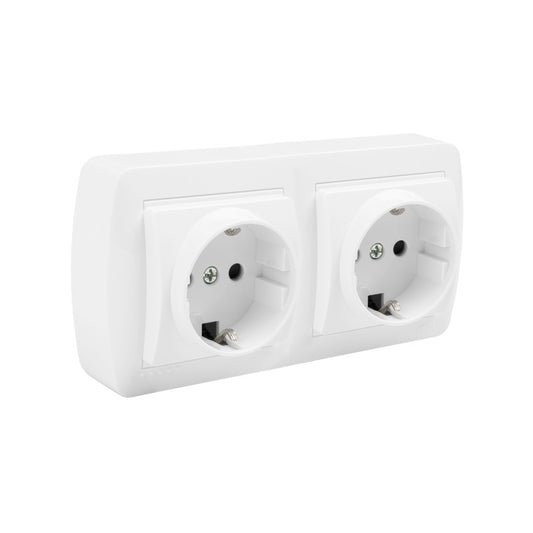 BASE FIJA DOBLE 2P+T,16A 250V~.DE SUPERF.COLOR BLANCO 148X72X28MM ENTRADAS P/MINICANAL 10X16,10X20/1