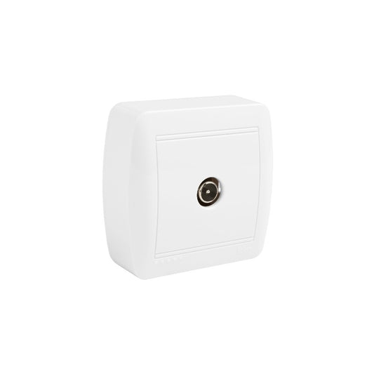 TOMA SEÑAL UNICA P/TV SUPERFICIE COLOR BLANCO 74X72X28MM ENTRADAS P/MINICANAL 10X16,10X20/16X16MM.