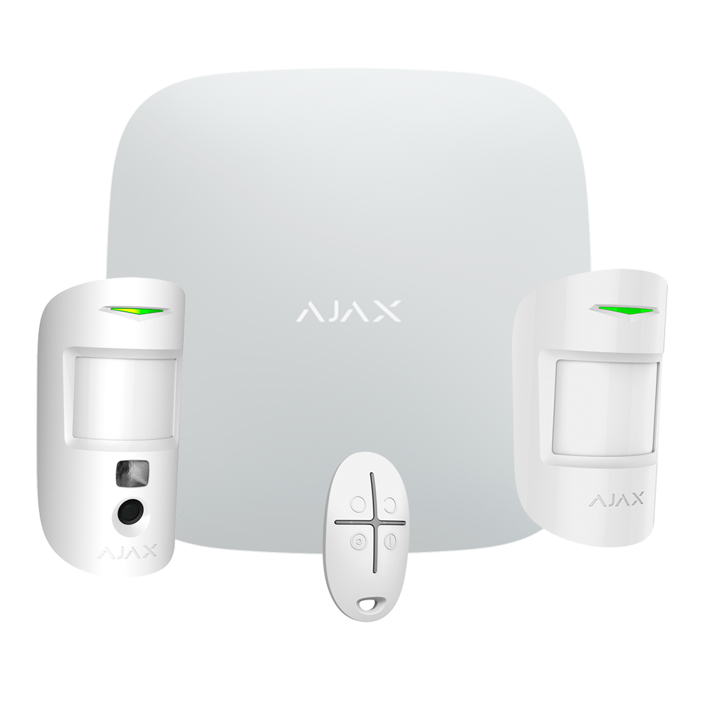 Kit Alarma Profesional Ajax HUB2+PIRCAM+Mando+Detector PIR Blanco