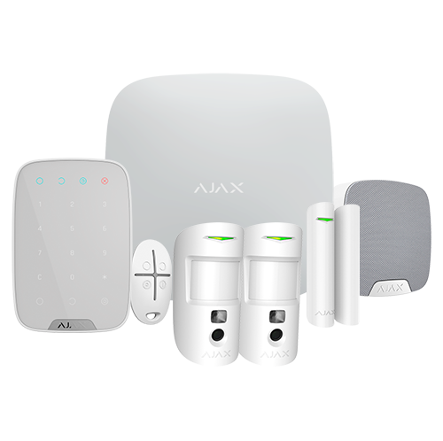 Kit alarma AJAX HUB2+2 PIRCAM+Contacto+Mando+Teclado+Sirena Blanco