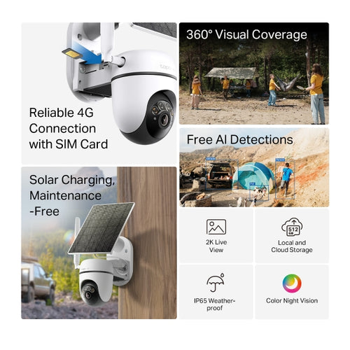 2K 3MP 360° Cámara Solar 4G LTE (sin Wi-Fi, solo 4G) | Tapo C615G Kit