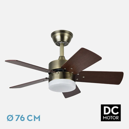 Ventilador de techo Dc Marta 36w Cuero 5 Aspas Reversibles Cerezo/nogal 41x76 diámetro 3060lm Control Remoto , Memoria Y Temporización 3000k, 4000k, 6000k