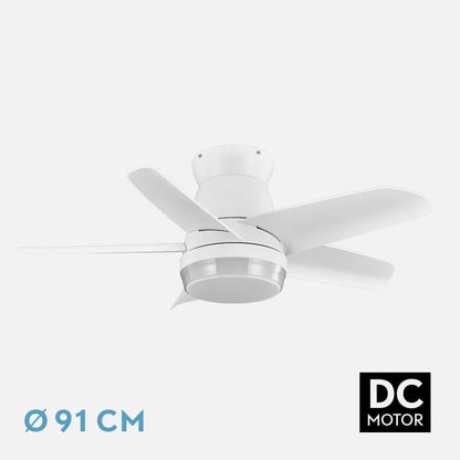 Ventilador de techo DC Neutron 24w 2400lm Blanco 5 Aspas 91 diámetro 3000k,4500k,6000k, Remoto + temporizador + memoria