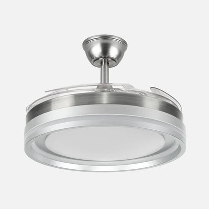 Ventilador de techo retráctil DC Cerrato Níquel 59w 4 aspas Desplegables 107d 6980lm 6 velocidades 3000k,4000k,6000k, Control Remoto + regulación de intensidad + temporizador + memoria