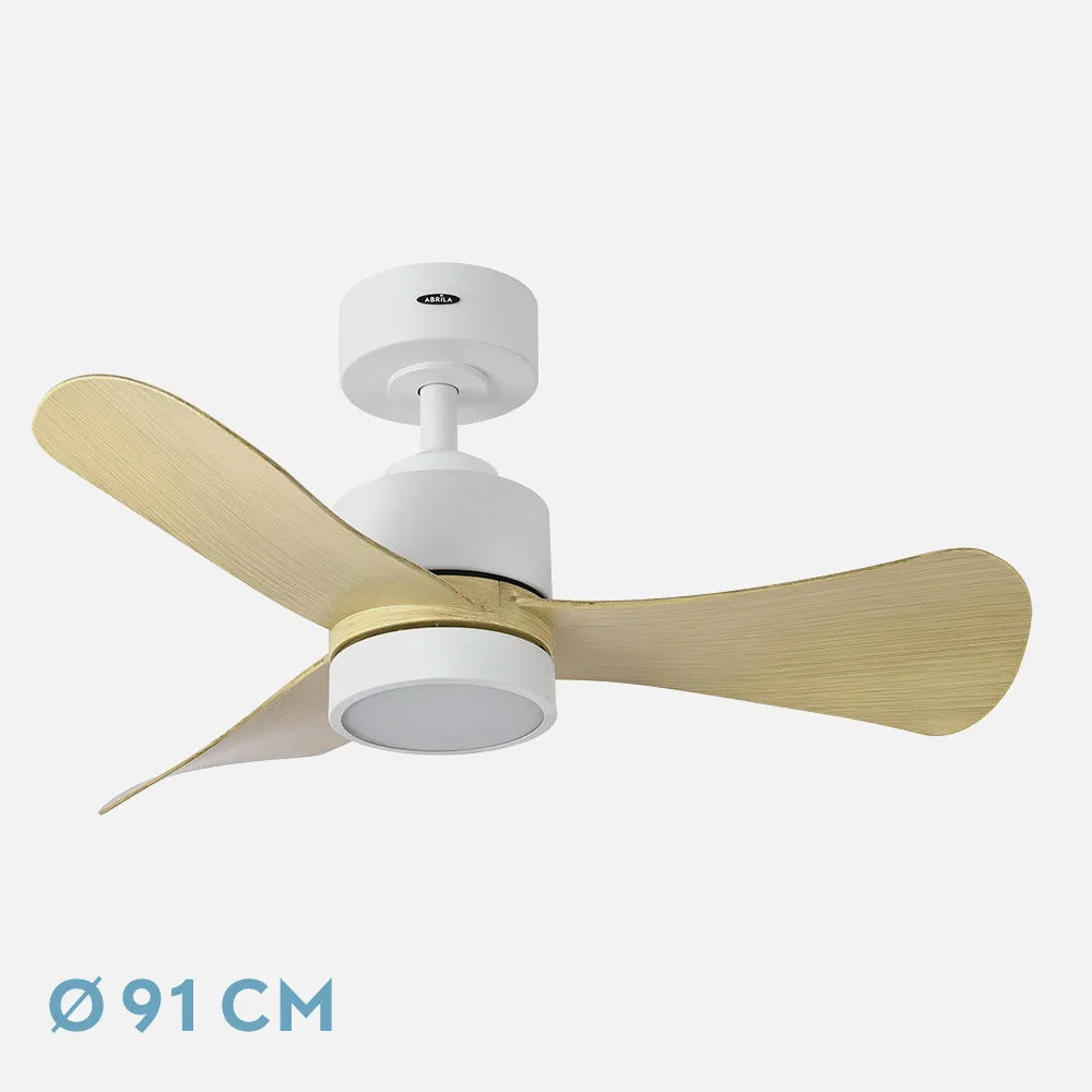 Ventilador de techo DC Zepelin 18w 1900lm Blanco/haya 3 aspas 91 de diámetro 3000-4000-6500k Control Remoto, memoria Y Temporizador