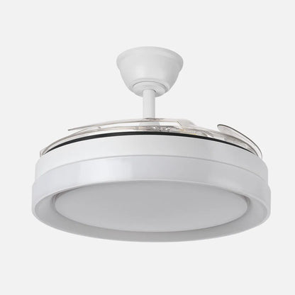 Ventilador de techo retráctil DC Zenit Blanco 59w 4 aspas desplegables 107d 6980lm 6 velocidades 3000k,4000k,6000k Control Remoto+regulación de intensidad+temporizador+memoria
