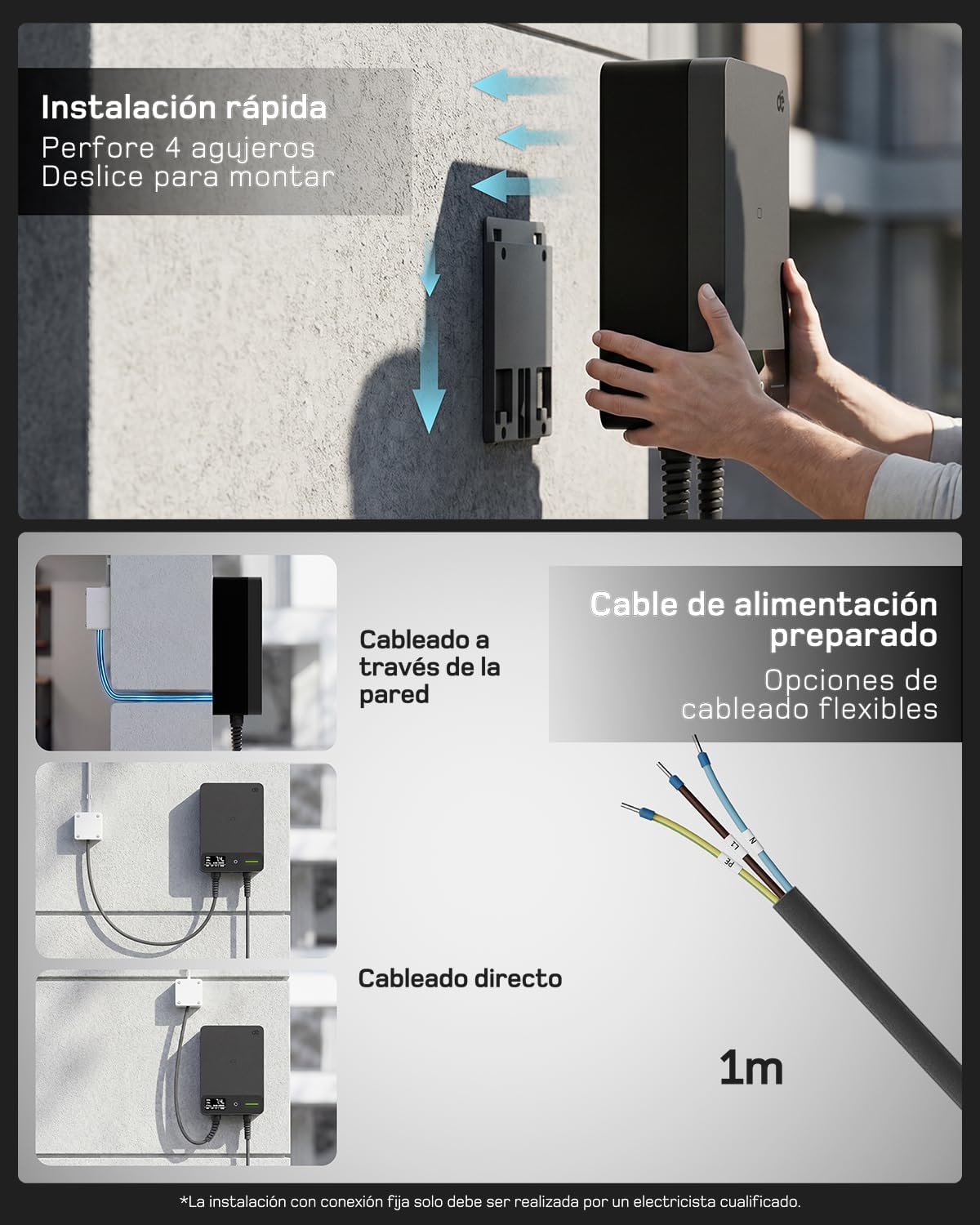 dé Wallbox cargador de vehículo eléctrico 7,4 kW Monofásico con App, Cable Tipo 2 de 7,5 m